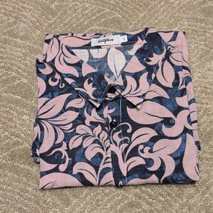 Vatpave Men's Casual Pink and Blue Leaf Shirt